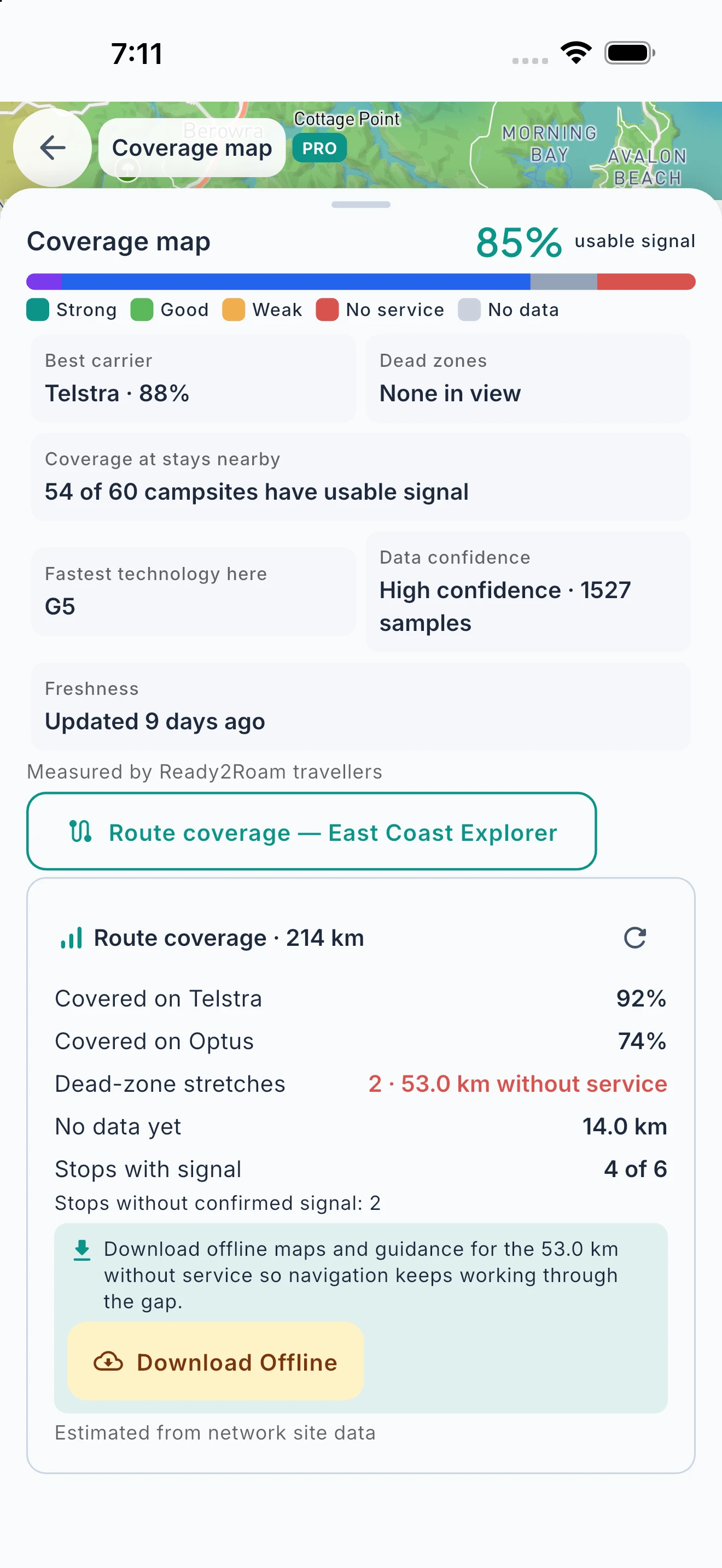 Ready2Roam coverage along your route