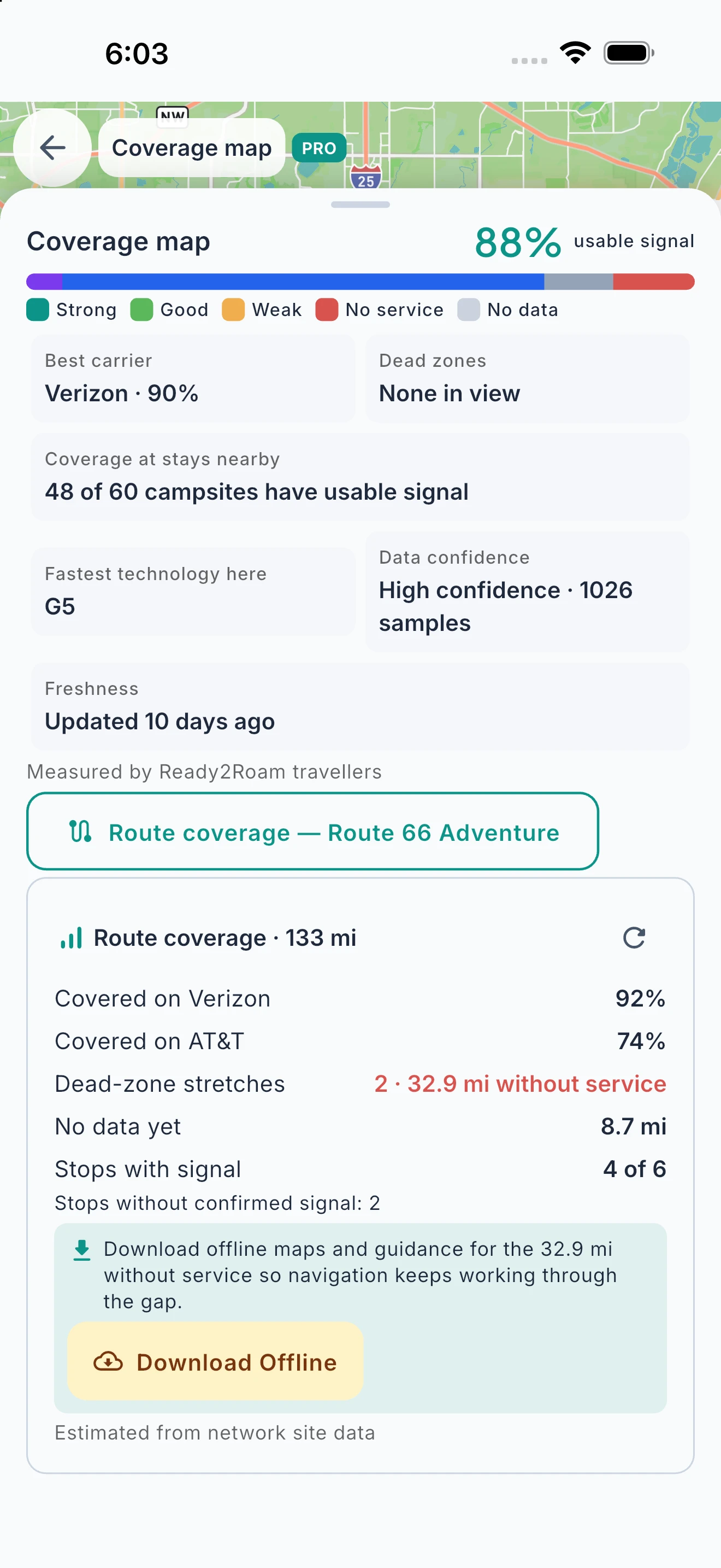 Ready2Roam coverage map (United States)