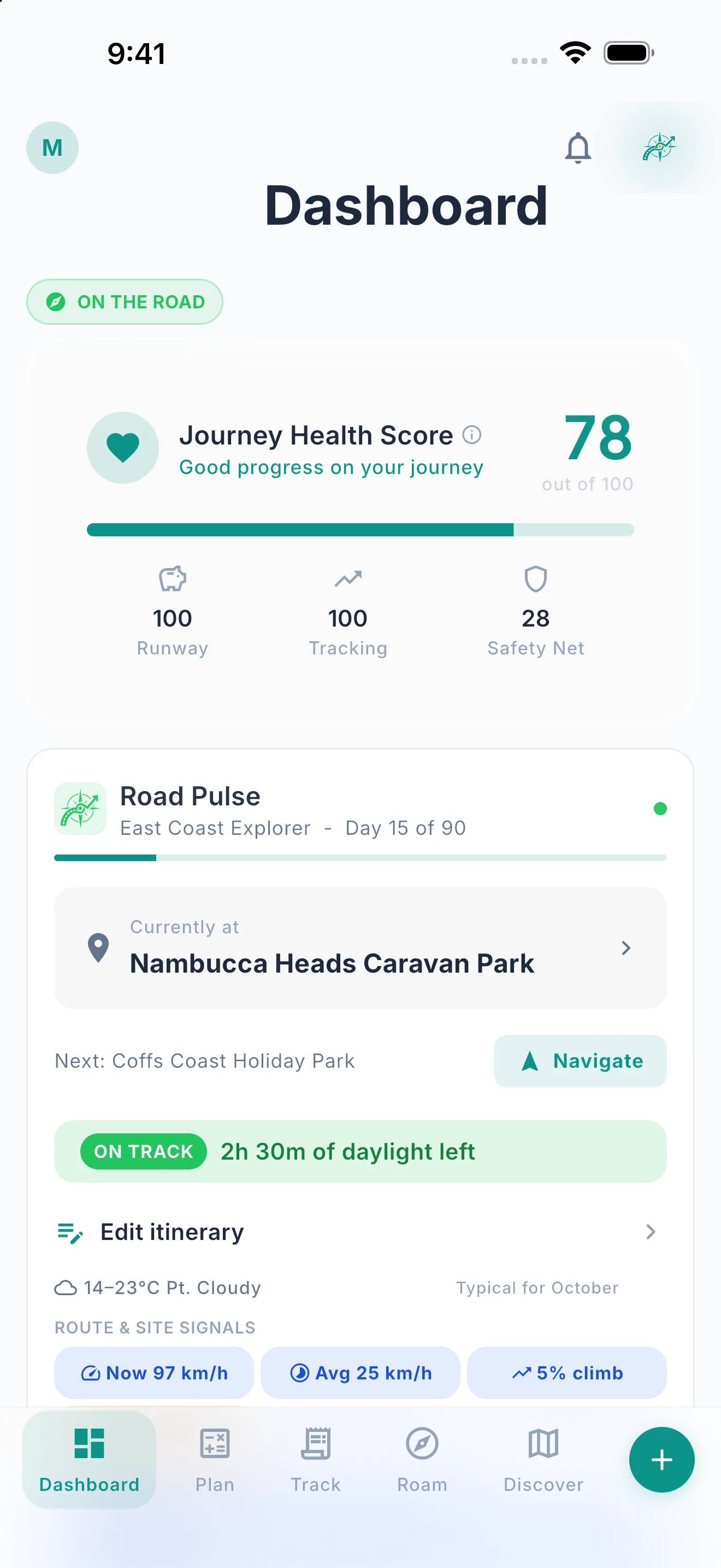 Ready2Roam dashboard with Road Pulse