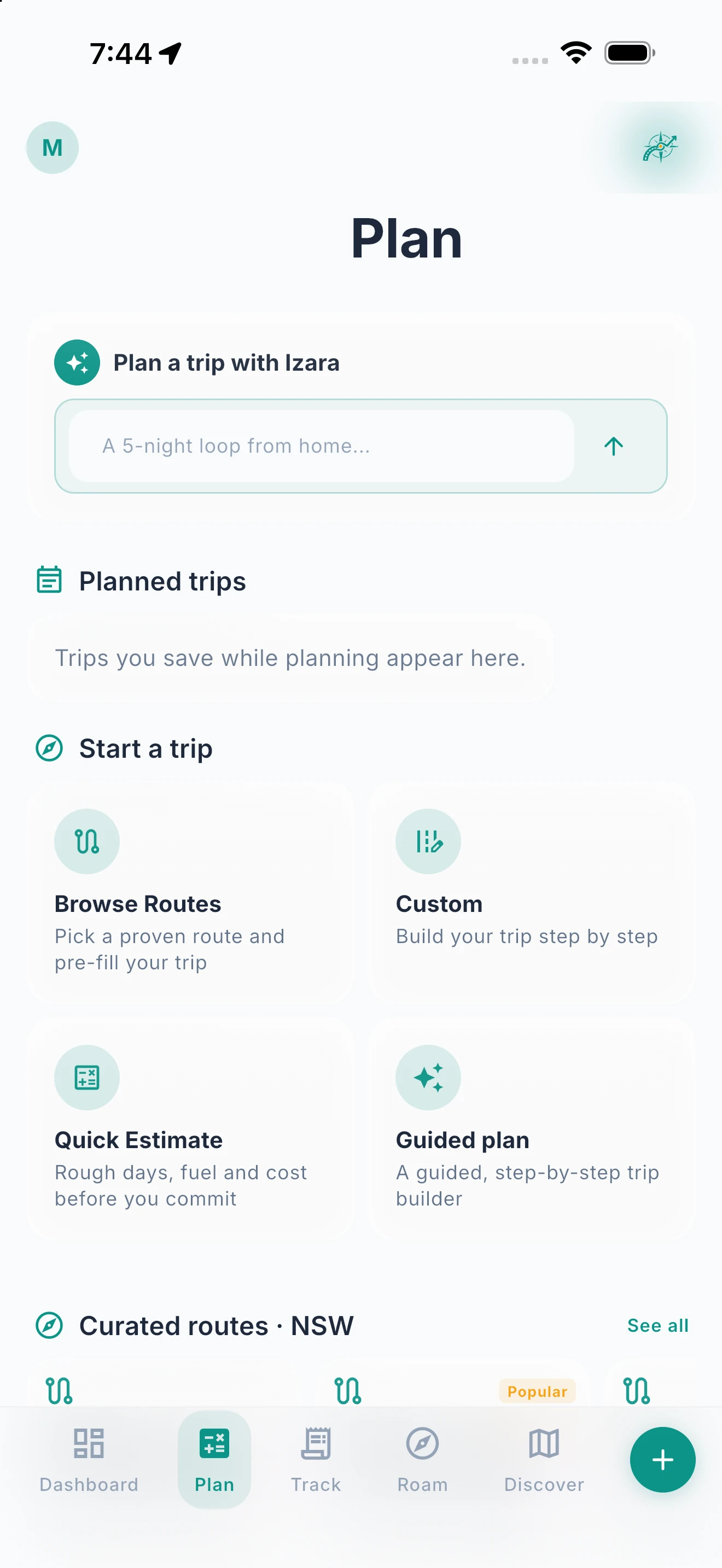 Start a trip in Ready2Roam