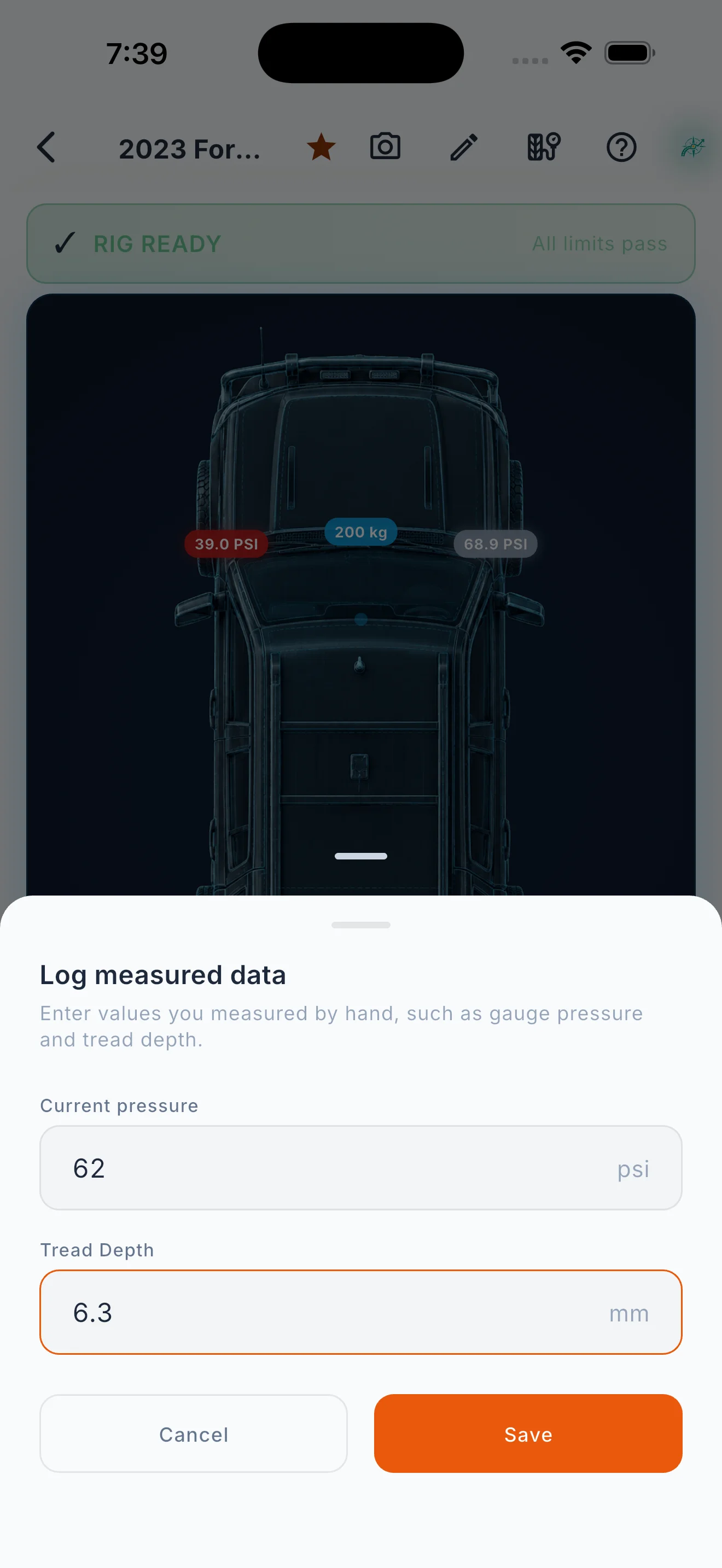 Track Tread Depth and Tyre Age.